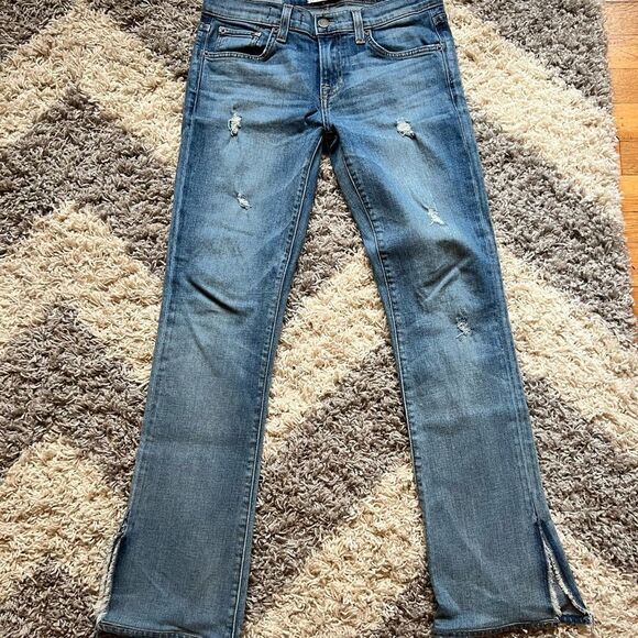 TEXTILE elizabeth & james stewart flare jean rips & slits sz 27 EUC light wash - Picture 3 of 14